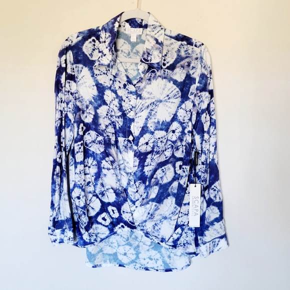 SCAPA LAUREN PERRE Sand Dollar Button Down Shirt in Indigo - Picture 1 of 8